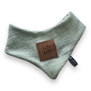 Tela de muselina &quot;Hello Baby&quot; menta verde colores lisos bufanda triangular bufanda bebé niño niño regalo recién nacido regalo bufanda triangular babero