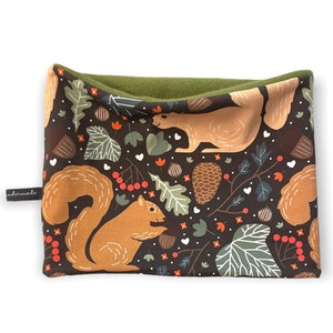 Loop scarf &quot;Squirrels and Nuts&quot; | Loop | Scarf | Cloth | Beanie hat matching in the shop | Juna children&#39;s fashion squirrel winter forest animals black