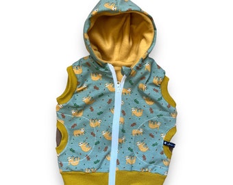 Cuddly vest jacket sweat jacket jersey teddy plush fleece sloths sloth green ochre mint mustard 68 74 80 86 92 98 104 110 116