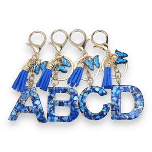 Llavero letra personalizada A B C D E F G H I J K L M N O P R S T U V W X Y Z Glitter Azul Colgante Regalo Mariposa
