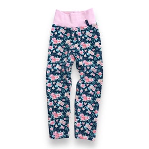 Leggings &quot;ScentedRosa&quot; Roses Rose Navy Pink Flowers 62 68 74 80 86 92 98 104 110 116 122 128 Juna Children&#39;s Fashion Harem Pants Pull-On Pants