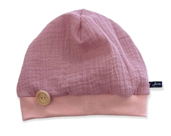 Musselinmütze Bündchenmütze Altrosa Hellrosa Rosa Leberwurst Wendebeanie Beanie | Mütze Loops passend im Shop | Juna Kindermode Double Gauze