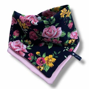 Scarf &quot;ScentedRose&quot; Roses Rose Girl Pink Dark Blue Pink Fleece Jersey Triangular Scarf Loop Neckerchief Baby Child Toddler Scarf Loop