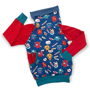 Collar hoodie &quot;HungryMonsters&quot; Hoodie Pullover Longsleeve Sweatshirt 56 62 68 74 80 86 92 98 104 110 116 122 128 134 140 Monster Candy