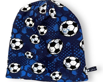 Beanie hat "Soccer" football ball handball gaming navy dark blue reversible beanie hat loops suitable in the Juna children's fashion hats shop