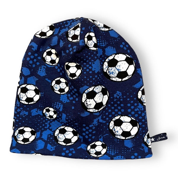 Beanie hat "Soccer" football ball handball gaming navy dark blue reversible beanie hat loops suitable in the Juna children's fashion hats shop