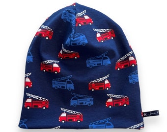 Beaniemütze "FireBrigade“ Feuerwehr Navy Rot Blau  | Wendebeanie | Beanie | Mütze | Loops passend im Shop | Juna Kindermode