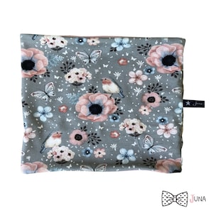 Loop scarf &quot;FlowerGarden&quot; | Loop | Scarf | Cloth | Beanie hat matching in the shop | Juna children&#39;s fashion | Flowers Birds Old pink Pink Grey Light grey