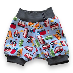 Korte pompbroek WheelAllrounder babybroek voertuigen auto&#39;s 62 68 74 80 86 92 98 104 110 116 122 128 brandweer antraciet tractor lichtblauwe korte broek