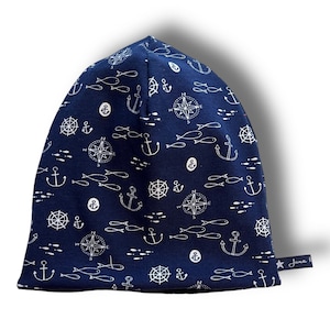 Beaniemütze "BrinyCanvas“ Maritim Marine Anker Boot Navy Blau | Wendebeanie | Beanie | Mütze Loops passend im Shop | Juna Kindermode weiß