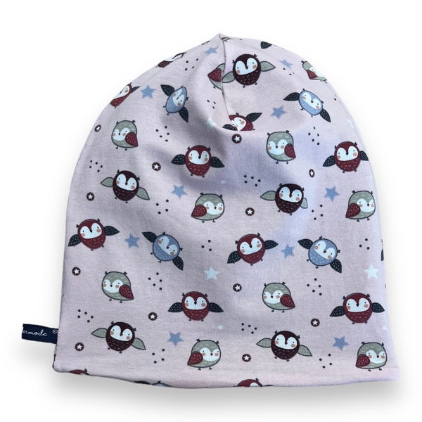 Beaniemütze "Owls" Wendebeanie Beanie Mütze Loops im Shop Juna  Altrosa Rostrot Rosa Eulen Fuchs Igel Reh Winter Tiere