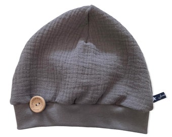 Musselinmütze Bündchenmütze Grau Anthrazit Taupe Hellgrau Wendebeanie Beanie | Mütze Loops passend im Shop | Juna Kindermode Double Gauze