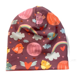 Beanie Hat Lovebirds Little Birds | reversible beanie | beanie | Cap | Loops suitable in the shop | Juna children's fashion | Girl Purple Pink Turquoise