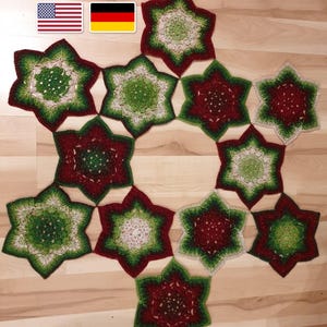 Christmas Tree Skirt Hexie Stars Crochet Pattern Pdf Download Digital Tutorial Intermediate Project Holiday Home Table Blanket Burgundy Red