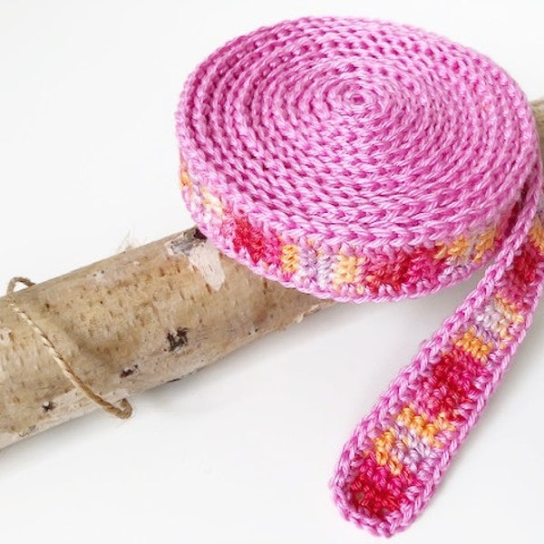 Schneckenband  Waldorf  Bänderschnecke  gehäkelt  ca. 1,20 m  Pink  Flieder  Apricot  Himbeer  Nelke