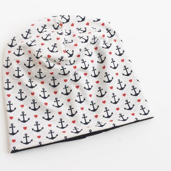 Wendebeanie  Lovely Anchors  Ecru Melange