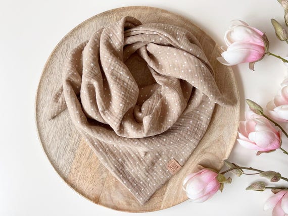 Musselin Tuch  'PÜNKTCHEN'  zum Knoten  Baby  Kind  Dreieckstuch  doppellagig Halstuch  Beige  Größe wählbar!