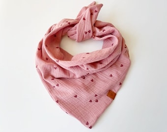 Tissu mousseline 'PETITS COEURS' pour nouer un foulard triangulaire pour bébé enfant foulard double couche blush taille sélectionnable !