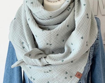 XXL Musselin Tuch  'SMALL HEARTS'  Erwachsene  Dreieckstuch  doppellagig  Halstuch  Nil