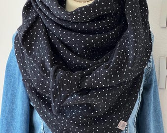 XXL Muslin Scarf 'Pünkttchen' Adult Triangle Scarf Double Layer Neck Scarf Black