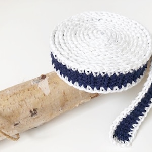 Snail Ribbon Waldorf Crocheted Ribbon Snail ca. 1.50 m Midnight Blue Raw White