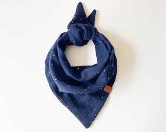 Panno di mussola 'FOIL STRIPES' da annodare sciarpa triangolare per neonati e bambini fazzoletto da collo a doppio strato blu navy taglia selezionabile!