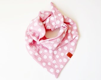 Musselin Tuch  'POLKA DOTS'  zum Knoten  Baby  Kind  Dreieckstuch  doppellagig Halstuch  Bio  Rosa