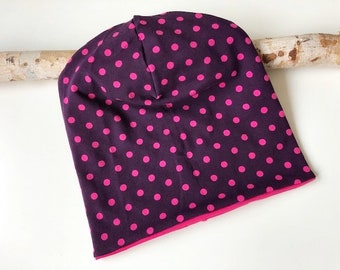 Wendebeanie  Punkte  Lila  Pink