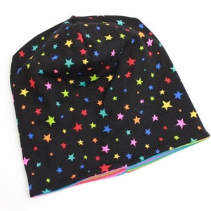 Beanie 'LITTLE STARS' black colorful reversible beanie size selectable!