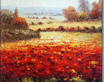 las amapolas - pintura al óleo pintada a mano