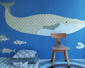 Walvis - kinderkamer behang gemaakt van fleece