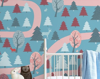 Forest paths-Children's room wallpaper made of fleece