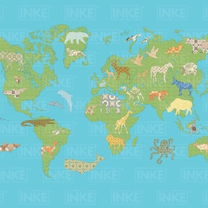 World map-Children's room wallpaper made of fleece image 3