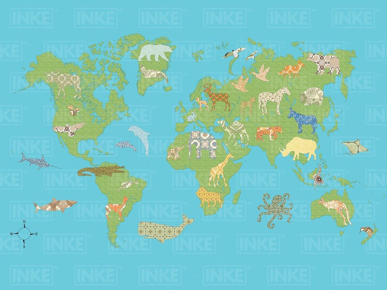 World map-Children's room wallpaper made of fleece image 3