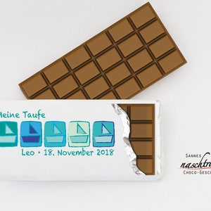10 Schokotäfelchen "Taufe Boote türkis", personalisierte Schokolade, Schokolade bedruckt,  Gastgeschenk Taufe, Give Away, Schokolade Taufe