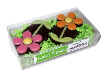 4 Blumen aus Zartbitter Schokolade, Geschenk, Verpackung, Schokokoladen Geschenk, Geburtstag, Muttertag, Valentinstag