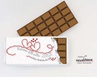 10 Schokotäfelchen „Hochzeit Herzenband“, personalisierte Schokolade, Schokolade individuell bedruckt, Gastgeschenk Hochzeit, Give Away