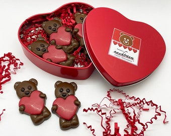 6 chokladbjörnar med hjärtan, present, förpackning, chokladpresent, födelsedag, mors dag, alla hjärtans dag, bröllop, hjärta