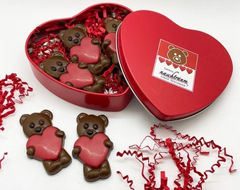 6 bears with chocolate hearts, gift, packaging, chocolate gift, birthday, Mother's Day, Valentine's Day, wedding, heart