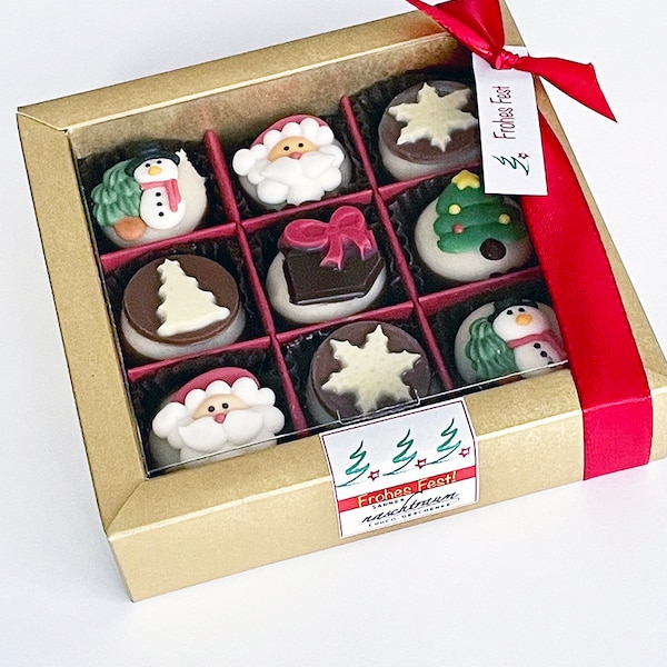 9 kerstcupcakes van marsepein in een geschenkverpakking, kerstchocolade, cupcakes, kerstchocolade, kerstcadeau, Kerstman