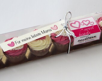 8 Herz Cupcakes, Muttertagsgeschenk, Valentinstag, Geburtstag, Hochzeit, Schokolade, Pralinen, Geschenkverpackung, Pralinenstange