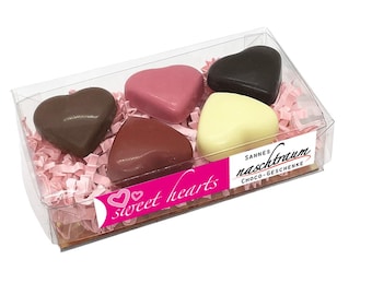 5 chokladhjärtan, present, förpackning, chokladpresent, födelsedag, mors dag, alla hjärtans dag