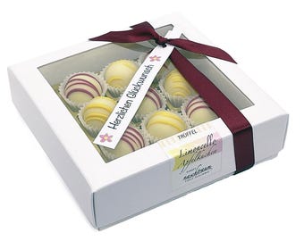 Pralinen Mix 9er Box – Limoncello & Apfelkuchen Trüffel – Handgemachtes Schokoladen Geschenk personalisierbar – Weißes Trüffel Set edel