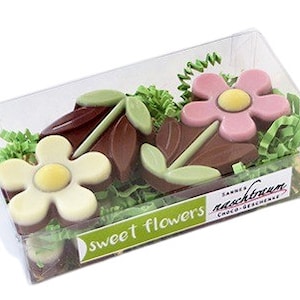 4 fiori di cioccolato, regalo, confezione, regalo di cioccolato, compleanno, festa della mamma, San Valentino