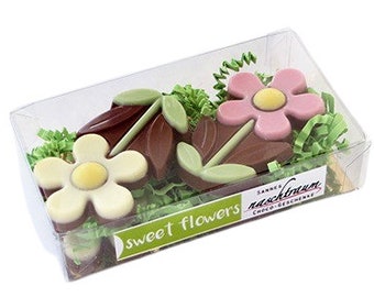 4 chokladblommor, present, förpackning, chokladpresent, födelsedag, mors dag, alla hjärtans dag