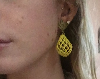 Vintage Yellow Fun Pineapple Clip-on Earrings