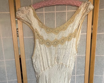 Vintage 1930's Cream Liquid Satin Biased Cut Lingerie Nightie Night Gown