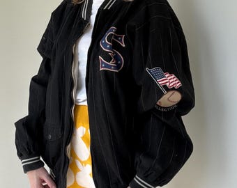 ウェア CHICAGO WHITE SOX MLB JACKET 90s VINTAGE Vintage 1990s Black and White Pinstripe Chicago White Sox Baseball
