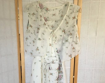 True Vintage 1970's House of Bianchi White Etherial Strap dress and Little Bolero Jacket - size small