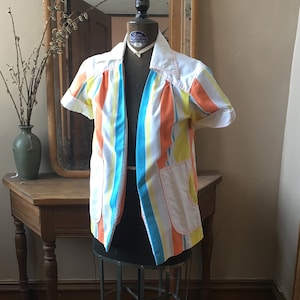 Vintage 1970's White, Blue, Yellow, Orange Short Sleeve Pocket Top, Size Medium by Dorothy Schoelen image 1